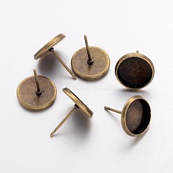 Impostazioni di orecchino di ferro, rotondo e piatto, nichel libero, bronzo antico, 12mm, vassoio: 10mm, ago :1mm