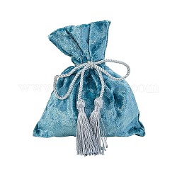 Samtbeutel mit Kordelzug, Schmuck- und Bonbontaschen, für zu Weihnachten Hochzeitsfeier Gefälligkeiten, Rechteck, Himmelblau, 12x14x0.5 cm