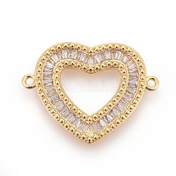 Brass Micro Pave Cubic Zirconia Links, Heart, Clear, Golden, 19x24.5x2mm, Hole: 1.2mm