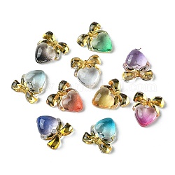 Gradient Color Transparent Resin Cabochons, Heart with Bowknot, Mixed Color, 10x8.5x2.7mm