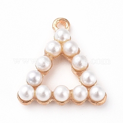 Pendentifs en plastique imitation perle, avec les accessoires en alliage, triangle, or, 20.5x19x5mm, Trou: 1.8mm