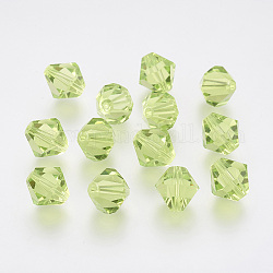 Imitazione branelli di cristallo austriaco, grado aaa, sfaccettato, bicono, verde giallo, 10x9~10mm, Foro: 0.9~1.6 mm