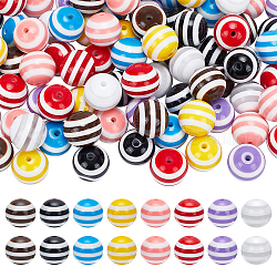 Nbeads 96 Stück 8 Farben gestreifte Harzperlen, Runde, Mischfarbe, 20x18 mm, Bohrung: 3 mm, 12 Stk. je Farbe