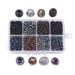 6/0 perles de rocaille en verre, mixedstyle, ronde, noir, 4x3mm, Trou: 1mm, environ 1900 pcs / boîte, boîte d'emballage: 11x7x3cm