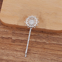 Железные фурнитуры шпильки Bobby Pin, с сеттингами передних панелей латуни филигрань цветок кабошон, платина, Цветок: 20 мм