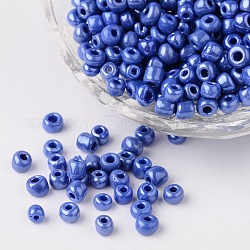 Perles rocailles rondes lustrées en verre de 6/0 couleurs opaques, bleu, taille: environ 4mm de diamètre, Trou: 1.5 mm, environ 495 pcs/50 g
