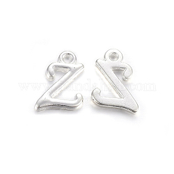 Silver Color Plated Alloy Letter Pendants, Rack Plating, Cadmium Free & Lead Free, Letter.Z, 13x10x2mm, Hole: 1.5mm