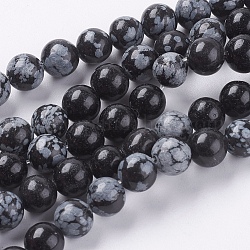 Chapelets de perles de flocon de neige en obsidienne naturelle, ronde, 8mm, Trou: 1mm