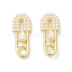 Accessoires de clous d'oreilles en alliage, avec perle en plastique perlée et 925 épingles en argent sterling et boucles horizontales, forme de broche de sécurité, or, 19.5x8.5x3.5mm, Trou: 3mm, pin: 0.6 mm
