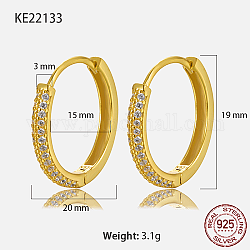 925 Sterling Silver Micro Pave Cubic Zirconia Hoop Earrings, with S925 Stamp, Real 18K Gold Plated, 20x3mm