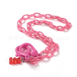 Collares personalizados de cadena de cable de plástico abs, cadenas de gafas, cadenas de bolsos, con cierres de pinza de langosta de plástico y colgantes de oso de resina, color de rosa caliente, 19-1/8 pulgada (48.5 cm)