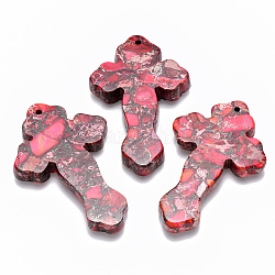 Synthetische kaiserliche Jaspis große Anhänger, gefärbt, Kreuz, tief rosa, 60~61.5x38~39.5x7~8 mm, Bohrung: 1.8 mm