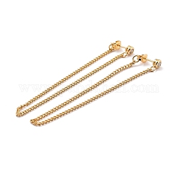 Long Chain Tassel Dangle Stud Earrings for Girl Women, Brass Micro Pave Clear Cubic Zirconia Ear Thread
, Real 18K Gold Plated, 150x2mm, Pin: 0.9mm