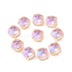 Moonlight Effect Flat Round Sew on Rhinestone, Multi-strand Links, with Golden Tone Brass Prong Settings, Garments Accessories, Light Rose, 10x7.5mm, Hole: 1mm