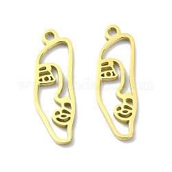 201 Stainless Steel Pendants, Laser Cut, Abstract Human Face Charm, Golden, 17.5x6x1mm, Hole: 1.2mm