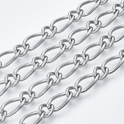 304 Stainless Steel Curb Chains, Figaro Chains, with Spool, Unwelded, Stainless Steel Color, 10.3x5x1mm and 6x4.8x1mm, about 82.02 Feet(25m)/roll
