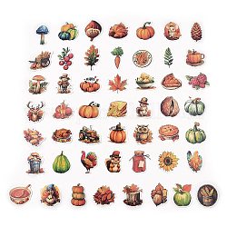 50 Stück Thanksgiving Day Cartoon-Vinylaufkleber, Wasserfeste Eichel-Kürbisblatt-Aufkleber für DIY-Scrapbooking, Kunsthandwerk, Mischfarbe, 36~54x26~65x0.2 mm
