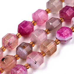 Natürliche Achat Perlen Stränge, facettiert, mit Glasperlen, gefärbt, Runde, neon rosa , 10.5x9.5 mm, Bohrung: 1.2 mm, ca. 31~32 Stk. / Strang, 14.96 Zoll (38 cm)