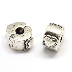 Alloy European Style Clasps, Column with Heart, Antique Silver, 13x11x6.5mm, Hole: 3mm