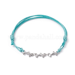 Bracelets à maillons en acier inoxydable Dolphin 304, bracelet réglable en polyester ciré, couleur inoxydable, diamètre intérieur: 2~3-1/8 pouce (5~8 cm)
