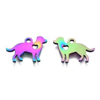 Ionenbeschichtung (IP) 304 Welpenanhänger aus Edelstahl, Hund mit Herzanhänger, Regenbogen-Farb, 11x15.5x1 mm, Bohrung: 1.5 mm