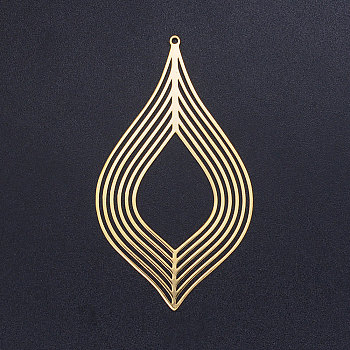 201 Edelstahl große Anhänger, Blatt, golden, 70x39.5x1 mm, Bohrung: 1.6 mm