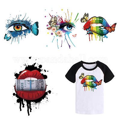 Wholesale SUPERDANT 4pcs/set PET Colorful Eyes and Mouth Pattern Iron-on Heat  Transfer Stickers Iron On Patches Washable Heat Transfer Stickers Clothes  Patch for DIY Clothes 