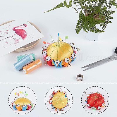 10.5cm Round Fully Paded Wrist Sewing Cross Stitch Needle Cushion for Needle Storage 2 Colors NBEADS 2 Pcs Oriental Cloth Needle Pin Cushion