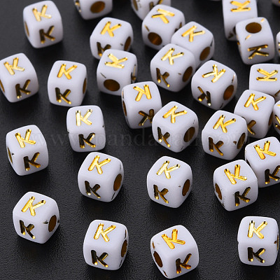 Alphabet Acrylic Beads White Silver Letter Beads Jewelry Making Findings  500pcs