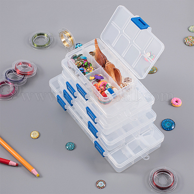 Organizer box for beads, pills etc., plastic, 10 adjustable compartments  13.5x7x3cm, 1pc