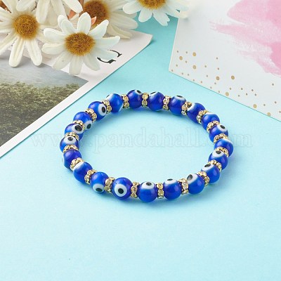 Bracelets extensibles perlés faits à la main au chalumeau mauvais œil&nbsp;BJEW-JB06463-01-1