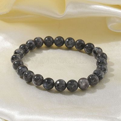 Bracelets extensibles en perles de larvikite naturelles&nbsp;BJEW-K212-B-046-1