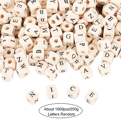 Wholesale OLYCRAFT 1000pcs 8mm Alphabet Wooden Beads Square Wooden Beads  Large Hole Wooden Loose Beads Natural Color Cube Beads with Initial Letter  for Jewelry Making and DIY Crafts 