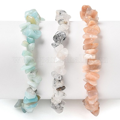Set di bracciali elasticizzati con perline di quarzo rutilato naturale e fiori di amazzonite e pietra solare&nbsp;BJEW-JB05332-06-1