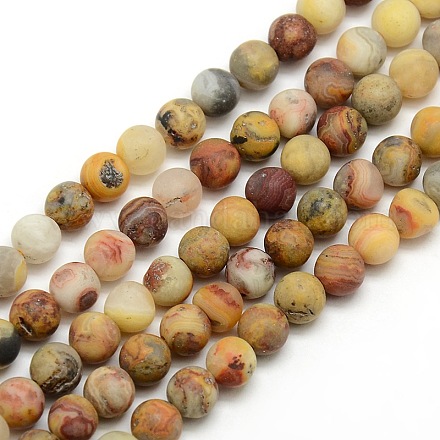Frosted Natural Crazy Agate Round Bead Strands G-M063-4mm-02-1