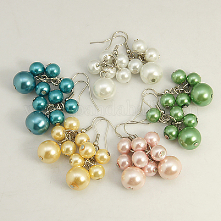 Fashion Glass Pearl Cluster Earrings EJEW-JE00526-1