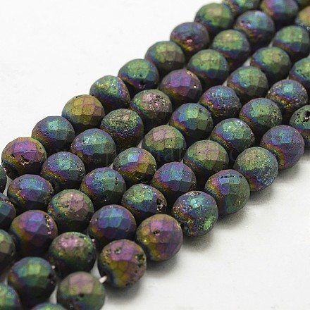 Electroplated Natural Druzy Geode Crystal Beads Strands G-N0253-10mm-02-1