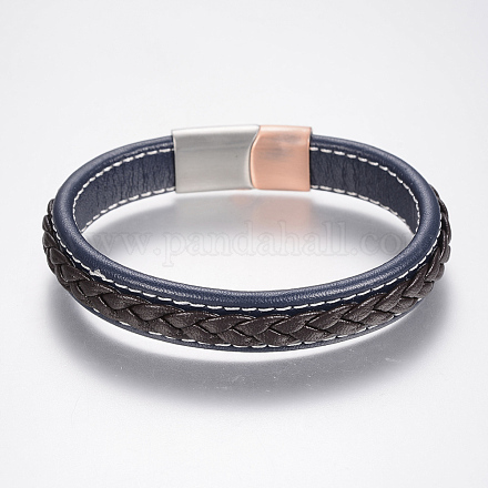 Braided Leather Cord Bracelets BJEW-H561-09G-1