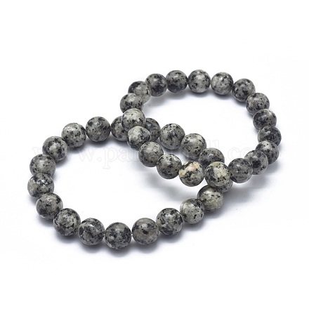 Bracelets extensibles en jaspe sésame naturel / perle de jaspe kiwi BJEW-K212-C-033-1