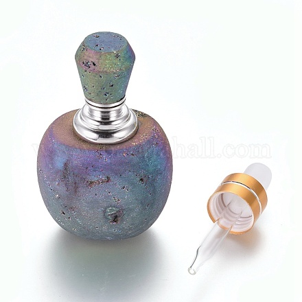Botella de perfume electrochapada de ágata natural druzy que se puede abrir G-K295-G01-P-1