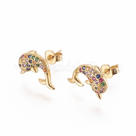 Brass Micro Pave Cubic Zirconia Stud Crawler Earrings EJEW-L229-01G-1