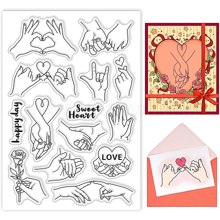 BENECREAT Valentine Hands Clear Stamps Couples Hold Hands Show Love Sweet Heart PVC Silicone Stamps for DIY Scrapbooking DIY-WH0167-57-0054-1