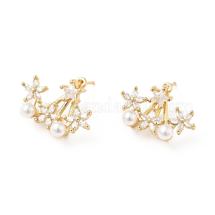 Rack Plating Brass Stud Earrings for Women EJEW-G311-01G-1