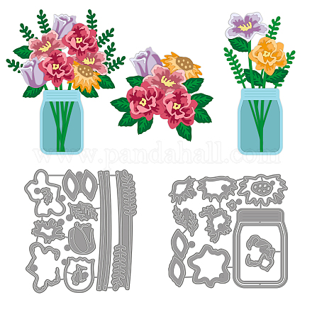 GLOBLELAND Realistic Flower Layered Bouquet Cutting Dies Bottle Carbon Steel Embossing Stencils Template for Decorative Embossing Paper Card DIY Scrapbooking Album Craft DIY-WH0309-1112-1