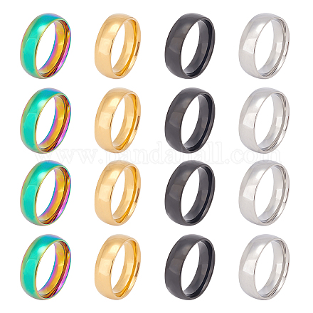 Unicraftale 16 Uds 4 colores núcleo de anillo para torneado de madera tamaño 7 grabado láser anillo de dedo de acero inoxidable simple banda plana anillo de dedo diy ancho para mujeres hombres regalo RJEW-UN0002-41-1