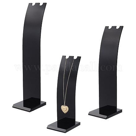 FINGERINSPIRE 3 Set Black L-Shape Acrylic Necklace Stand 3 Sizes(22/27.5/32.7cm Height) Slant Back Single Necklace Display Holder Jewelry Organizer for Necklace Chain Pendant Earrings NDIS-WH0010-08-1
