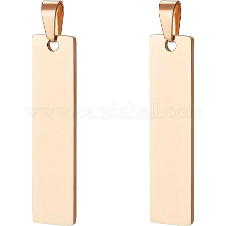 BENECREAT 10Pcs 304 Stainless Steel Rose Gold Blank Stamping Tags Charms Rectangle Stamping Pendants with Jump Rings for Jewelry Making STAS-BC0003-27A-1