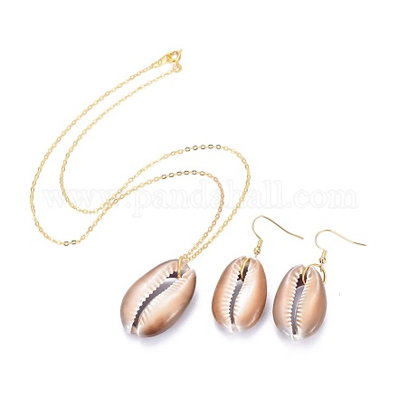Ciondoli conchiglia di ciprea collane e orecchini pendenti set di gioielli SJEW-JS01017-1
