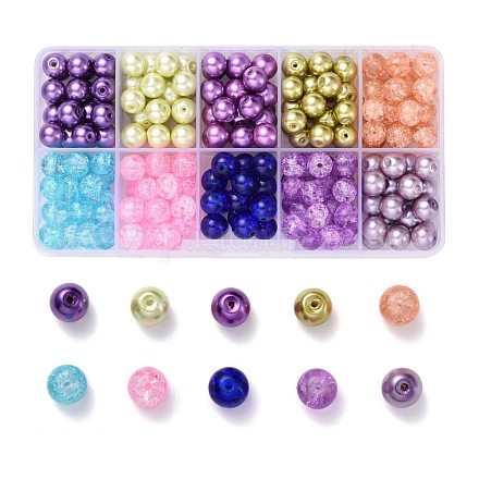 Jardín de lavanda mixto crackle vidrio y cristal pearl bead conjuntos HY-X0009-8mm-01-1
