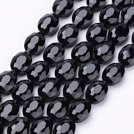 Black Faceted Oval Glass Bead Strands X-GLAA-S003-16x13mm-05-1